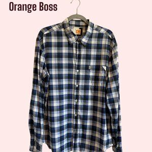 Hugo Boss Orange XL Blue Black White Checkered Long Sleeve Shirt EUC Men's